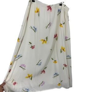 Joe Fresh Floral Spring Midi Skirt Womens L Cream Pastel Easter Church Pretty